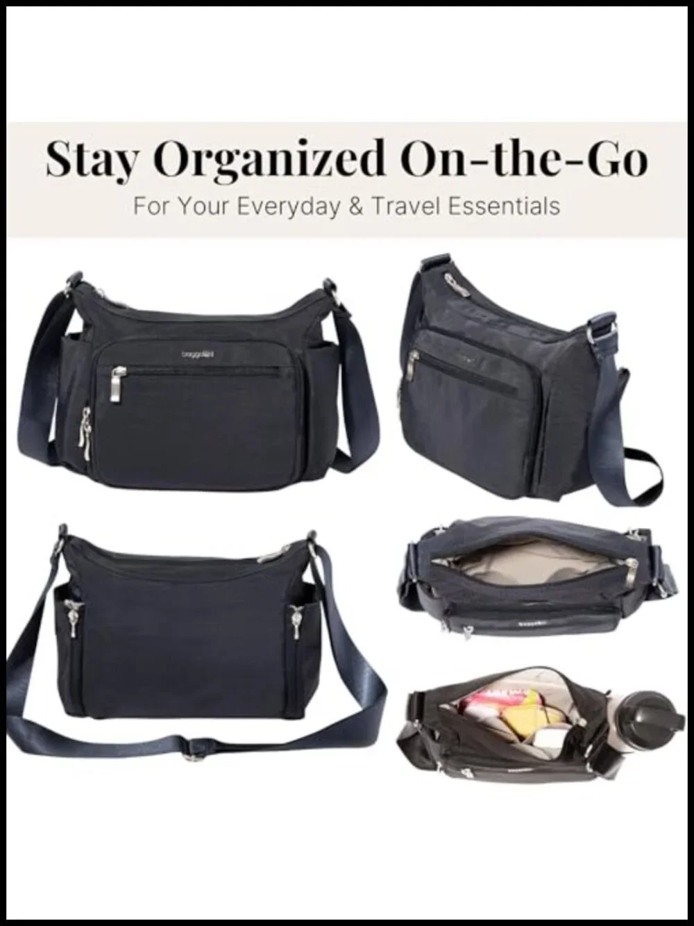 Nylon Hobo Crossbody with RFID Protection and Multiple Pockets
